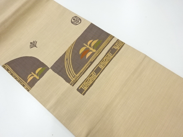 JAPANESE KIMONO / ABSTRACT PATTERN WOVEN GRASS LEAVES HIRAKI NAGOYA OB
